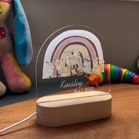 Personalized Woodland Animal & Rainbow Night Light for Kids Custom Name Bedside Lamp - Custom Table Lamps