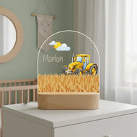 Yellow Tractor Personalized Night Light Custom Name Light for Kids' Nursery or Bedroom - Custom Table Lamps