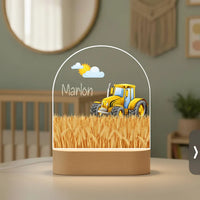 Yellow Tractor Personalized Night Light Custom Name Light for Kids' Nursery or Bedroom - Custom Table Lamps