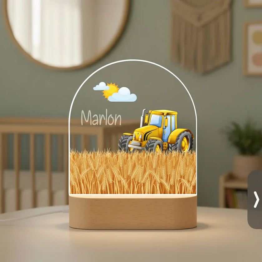 Yellow Tractor Personalized Night Light Custom Name Light for Kids' Nursery or Bedroom - Custom Table Lamps