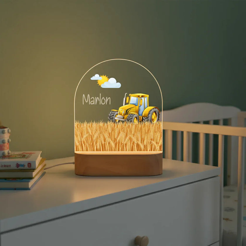 Yellow Tractor Personalized Night Light Custom Name Light for Kids' Nursery or Bedroom - Custom Table Lamps