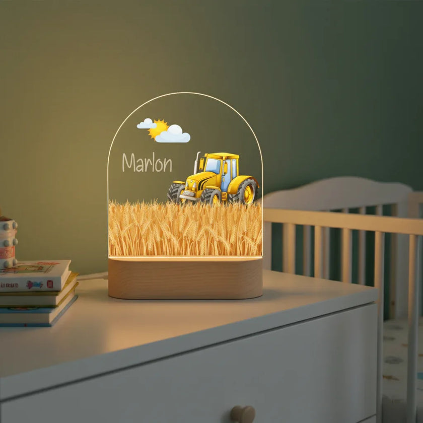 Yellow Tractor Personalized Night Light Custom Name Light for Kids' Nursery or Bedroom - Custom Table Lamps